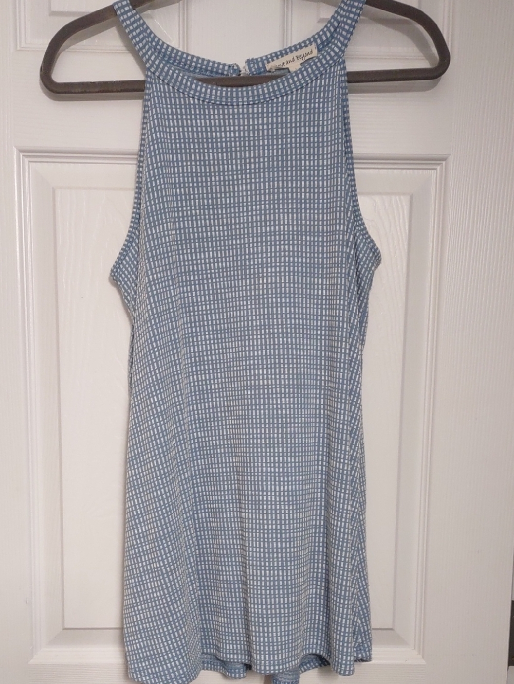 Light Blue Grid Halter Tank Top by Above And Beyond